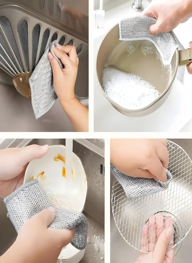Maplekart 5-Pack Non Scratch Dish wash Cloths for Kitchen & Crevice Groove Dust Cleanning Brush | Scrubber Dish Cloth for Utensils | Reusable Sponge Mesh Wire Cloth | Metal Wire Cleaning Cloth - Image 3